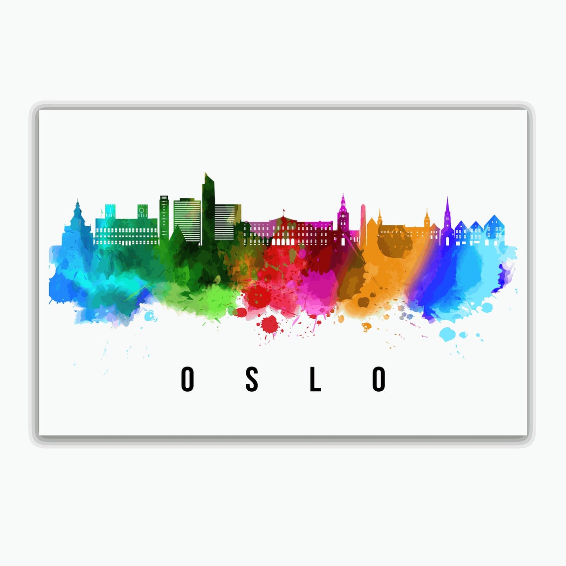 Oslo Norway Rainbow Watercolor City Skyline Silhouette Art Poster - Image 2