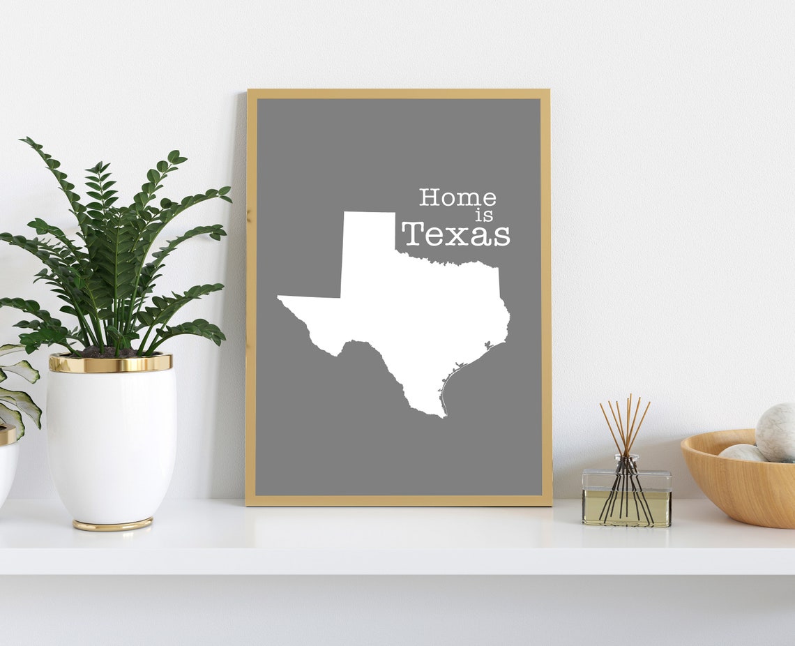 Texas Home Is Texas White On Gray Minimalist Map Wall Art Print - Image 2