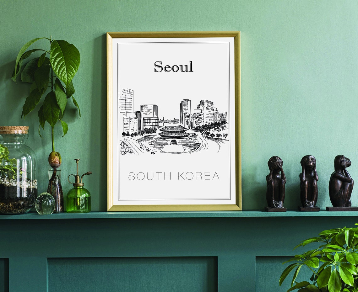 Seoul South Korea Hand Drawn Namdaemun Gate City Skyline Travel Poster - Image 3