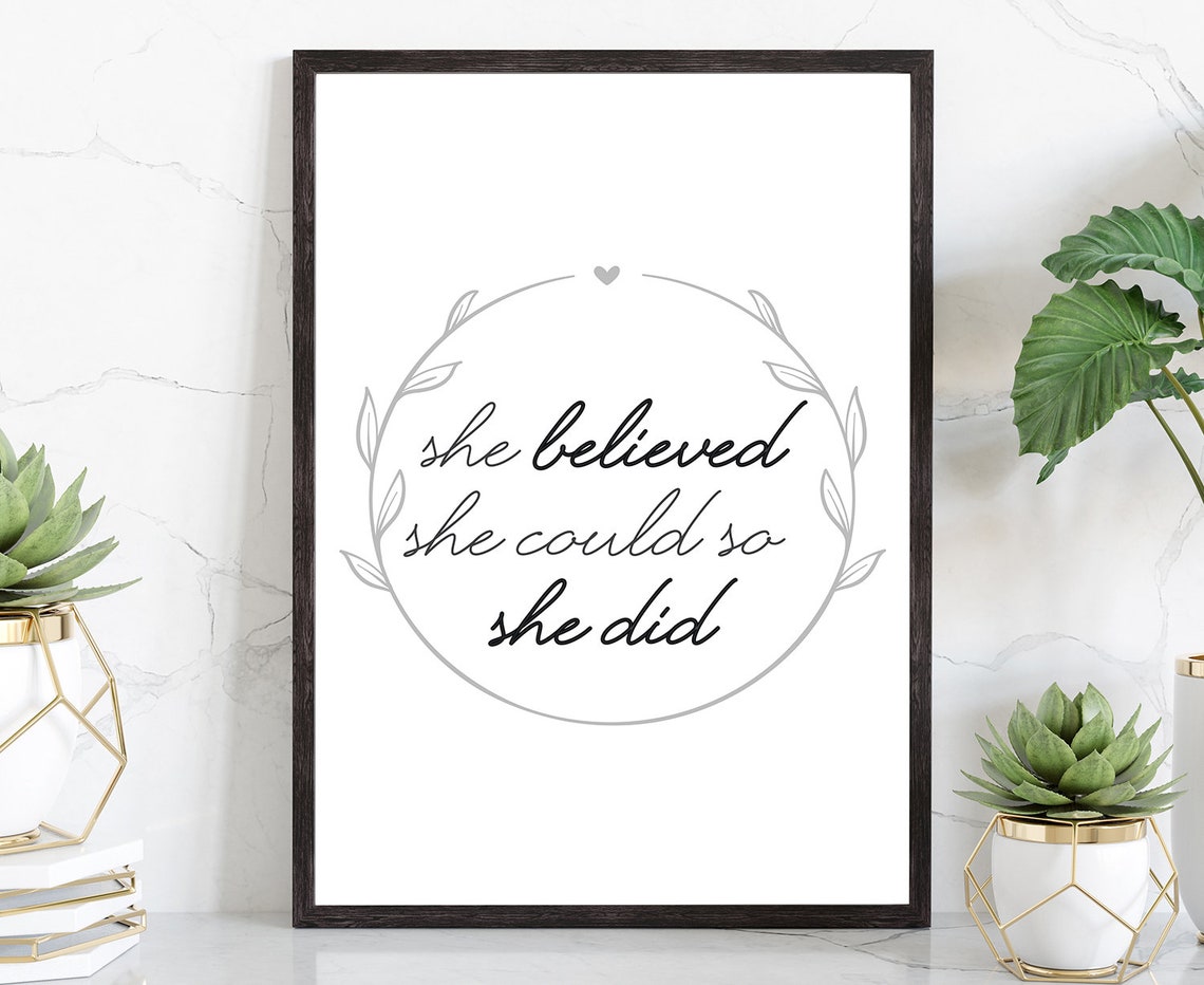 She Believed She Could So She Did Script Wreath Motivational Poster