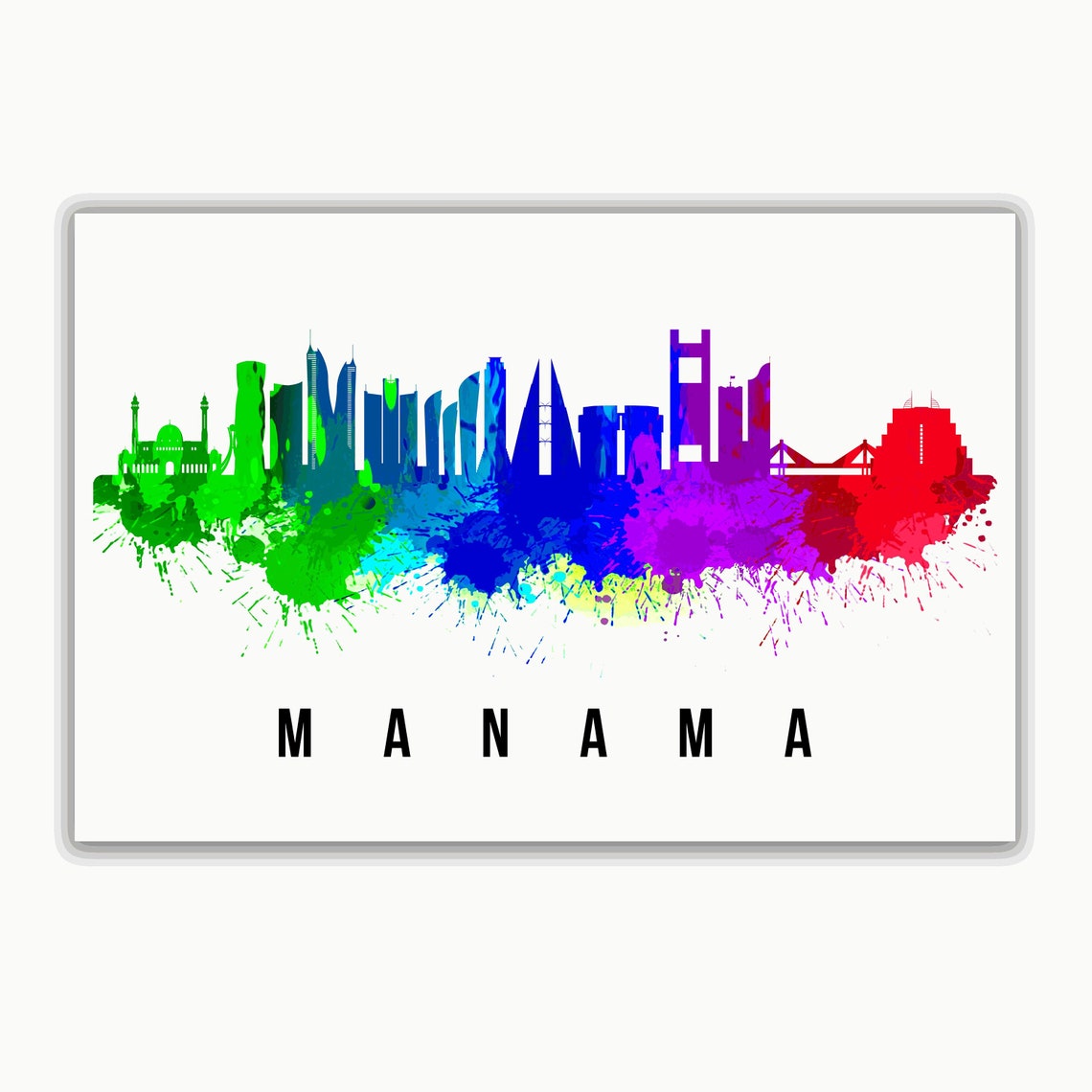 Manama Bahrain Rainbow Watercolor Skyline City Travel Poster - Image 2