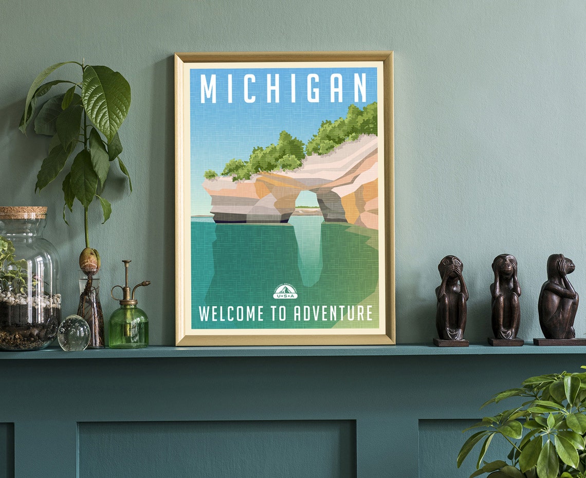 Michigan Great Lakes Rock Arch Welcome To Adventure Travel Poster - Image 3