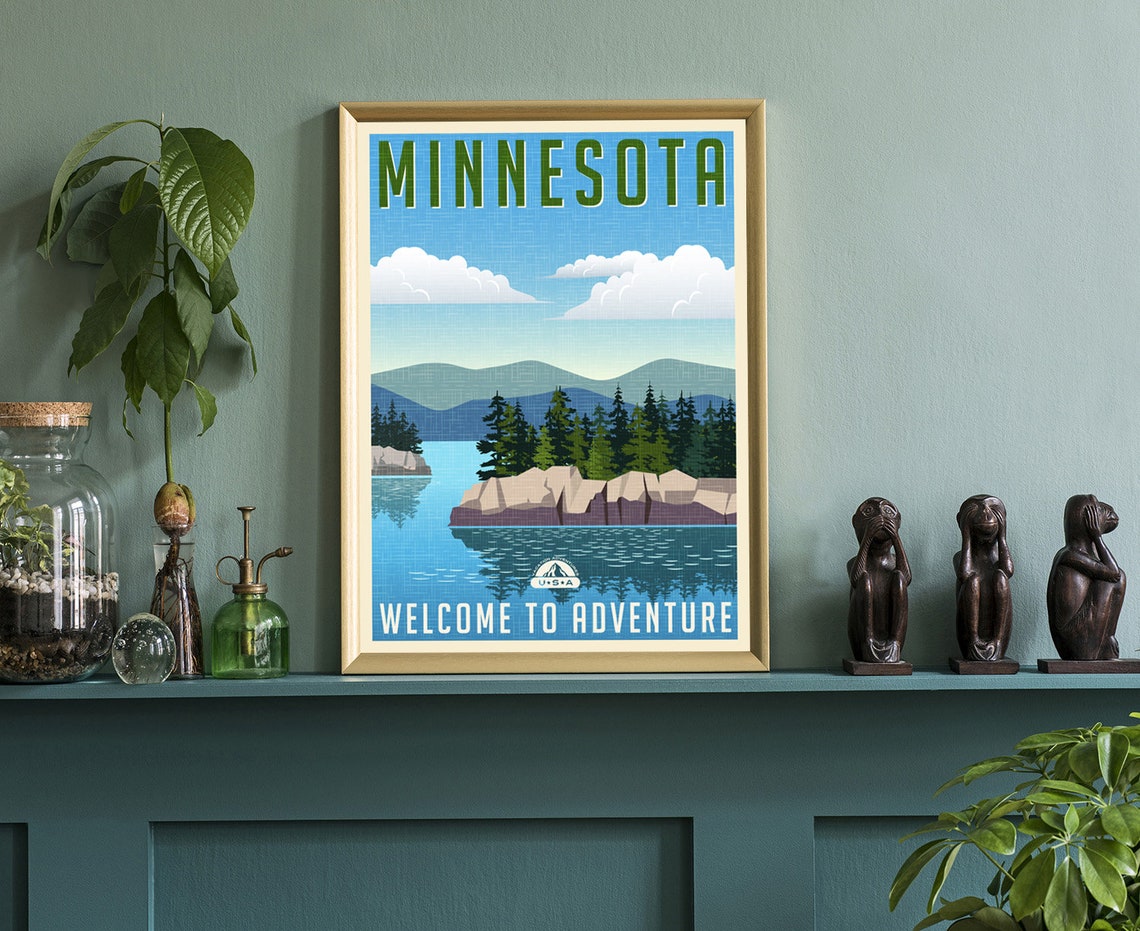Minnesota Lake Pine Forest Retro Welcome to Adventure Travel Poster - Image 3