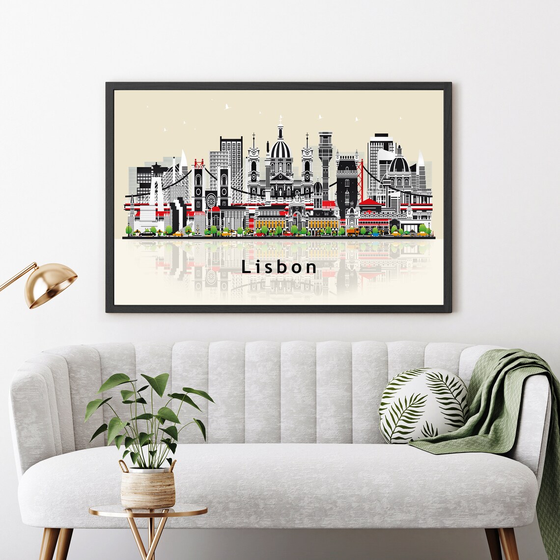 Lisbon Portugal 25 De Abril Bridge Skyline Illustration Travel Poster - Image 3