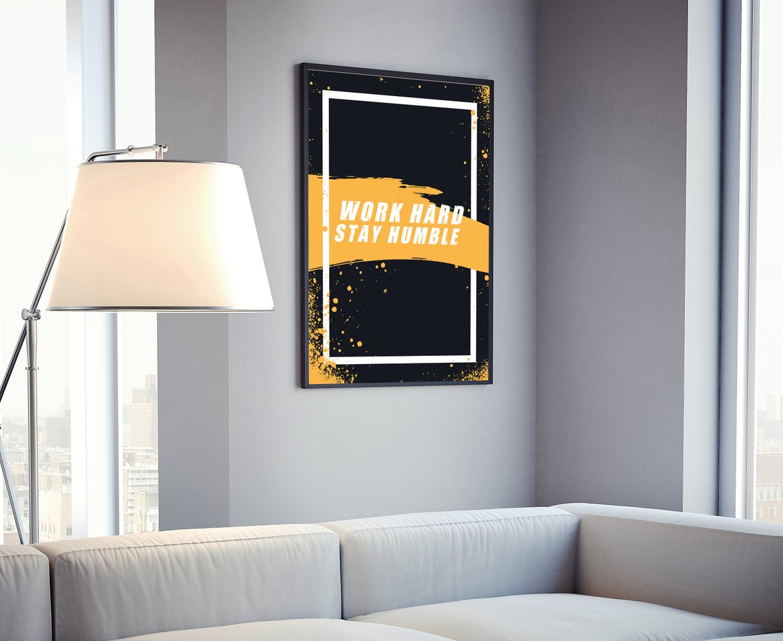 Work Hard Stay Humble Yellow Black Brushstroke Motivational Poster - Image 4
