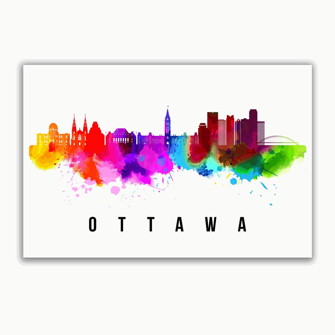 Ottawa Canada Rainbow Watercolor Skyline Parliament Hill Travel Poster - Image 2