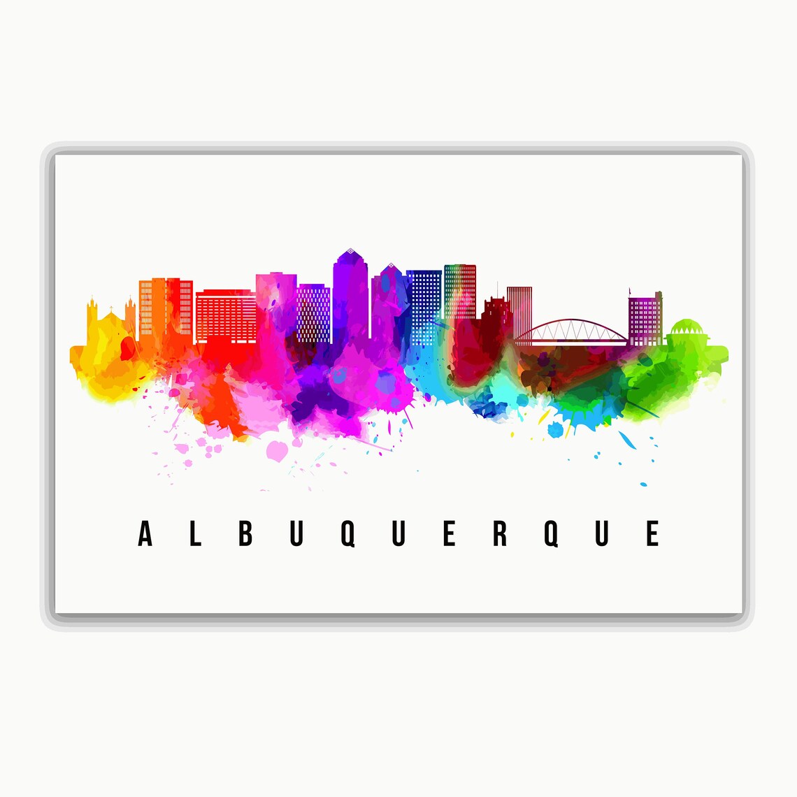 Albuquerque New Mexico Rainbow Watercolor Skyline Cityscape Art Poster - Image 2