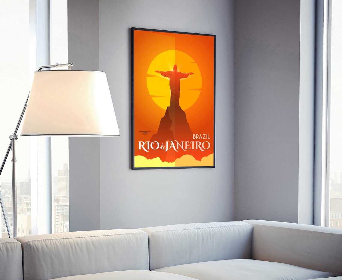 Rio De Janeiro Brazil Christ The Redeemer Sunset Retro Travel Poster - Image 4