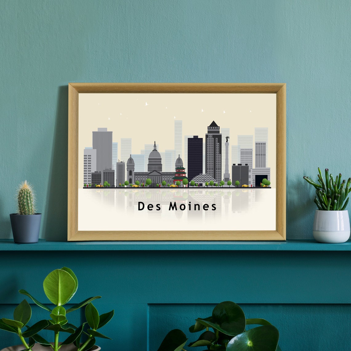Des Moines Iowa Modern City Skyline Illustration Landmark Poster - Image 2