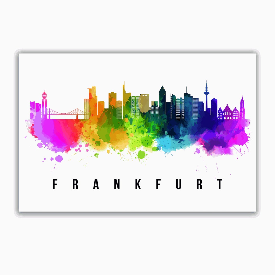 Frankfurt Germany Rainbow Watercolor Modern Skyline Silhouette Poster - Image 2