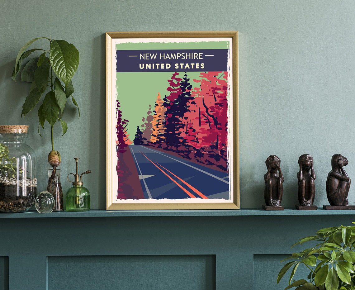 New Hampshire Autumn Foliage Road Retro Travel Poster Scenic Print - Image 3