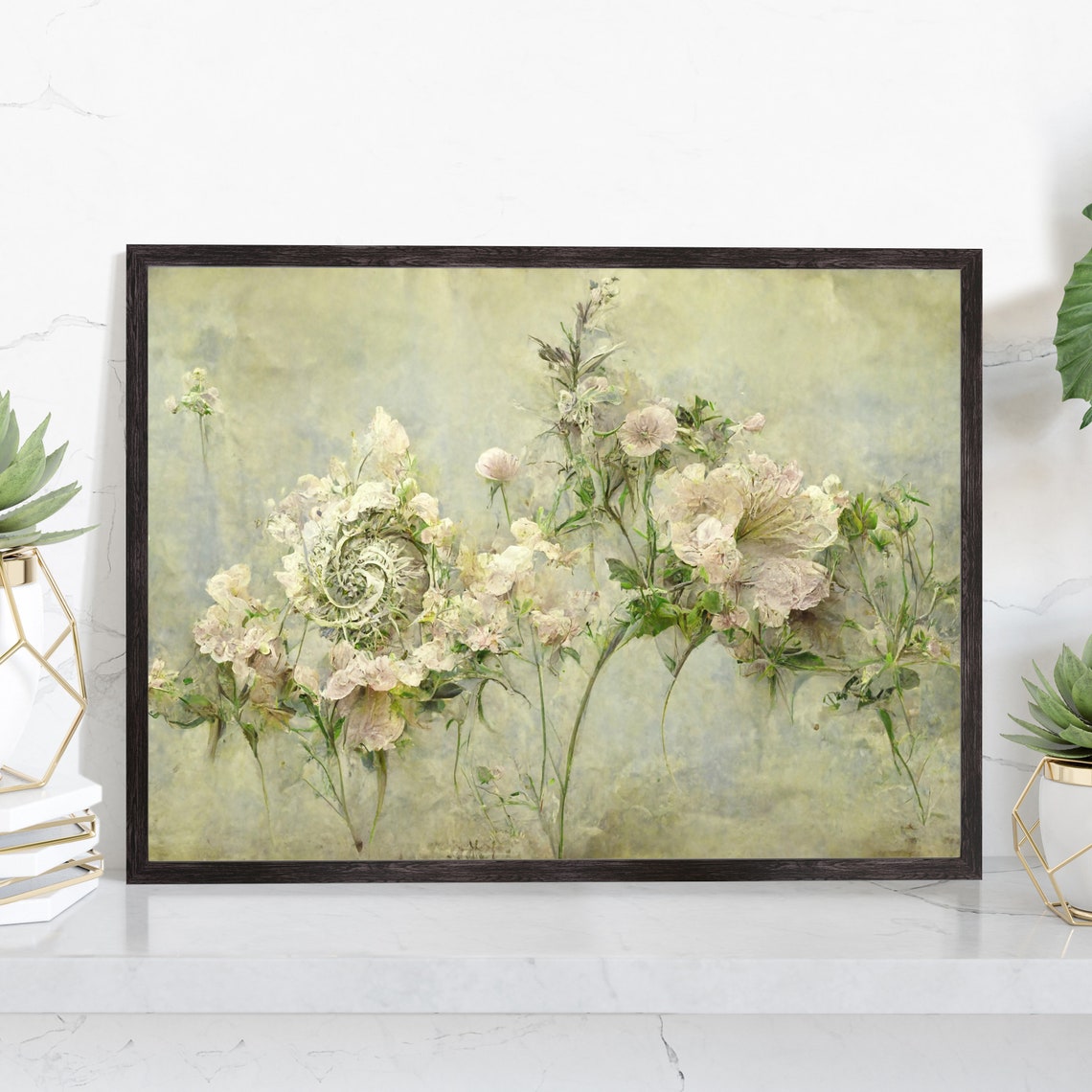White Blossom Delicate Botanical Watercolor Floral Art Poster Print