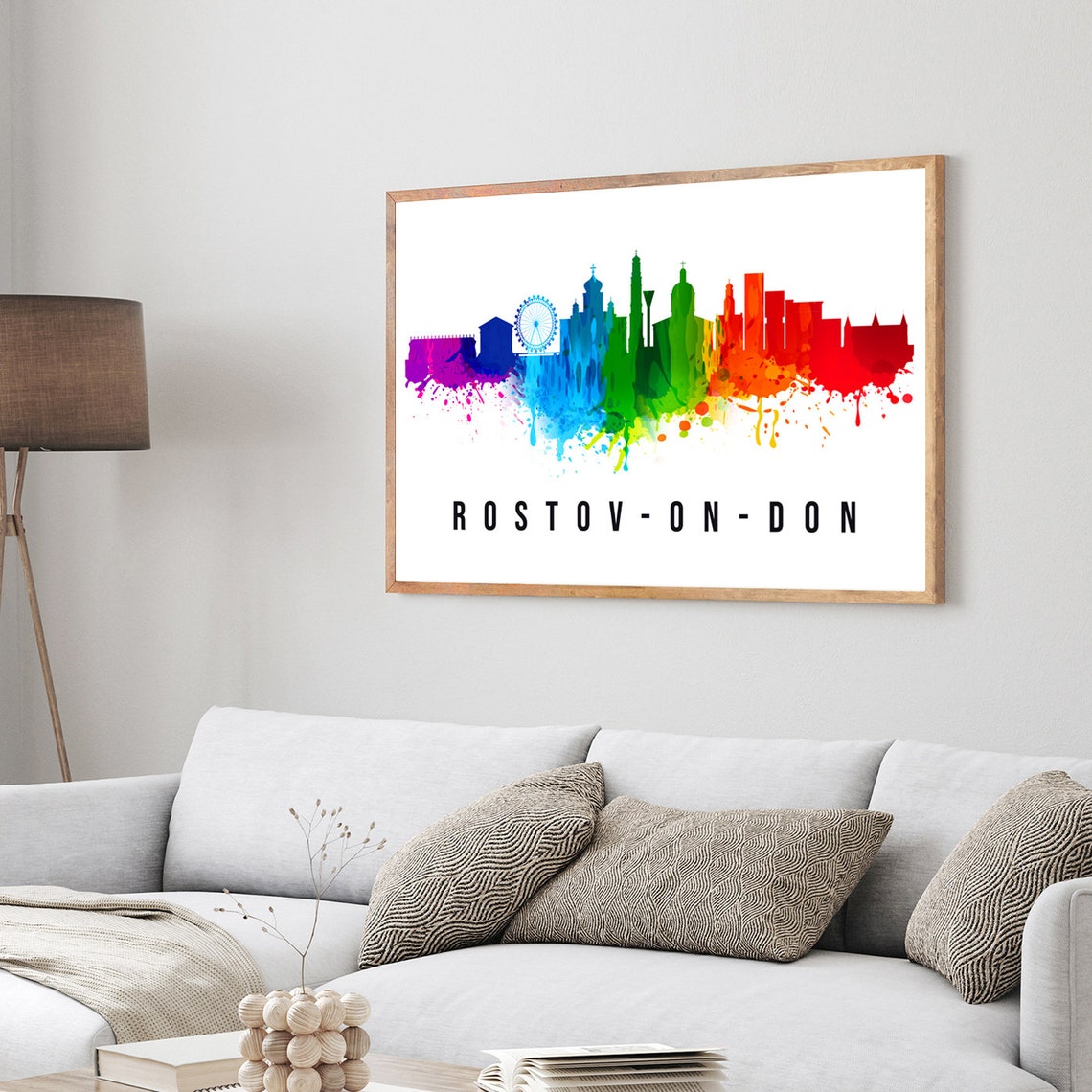Rostov On Don Russia Rainbow Watercolor Skyline Ferris Wheel Poster - Image 3