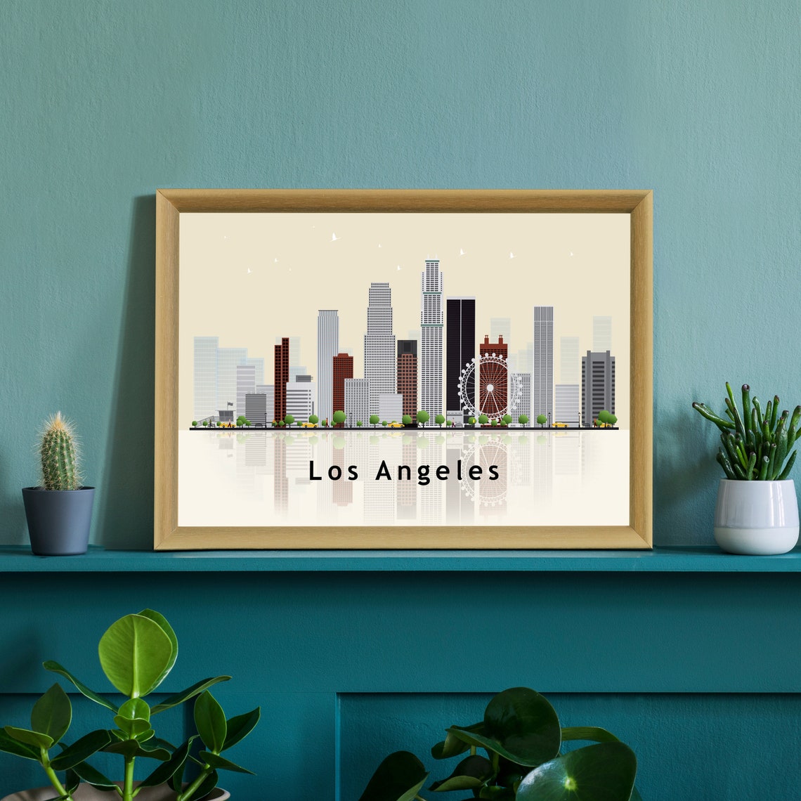 Los Angeles California Downtown Skyline Ferris Wheel Reflection Poster - Image 3