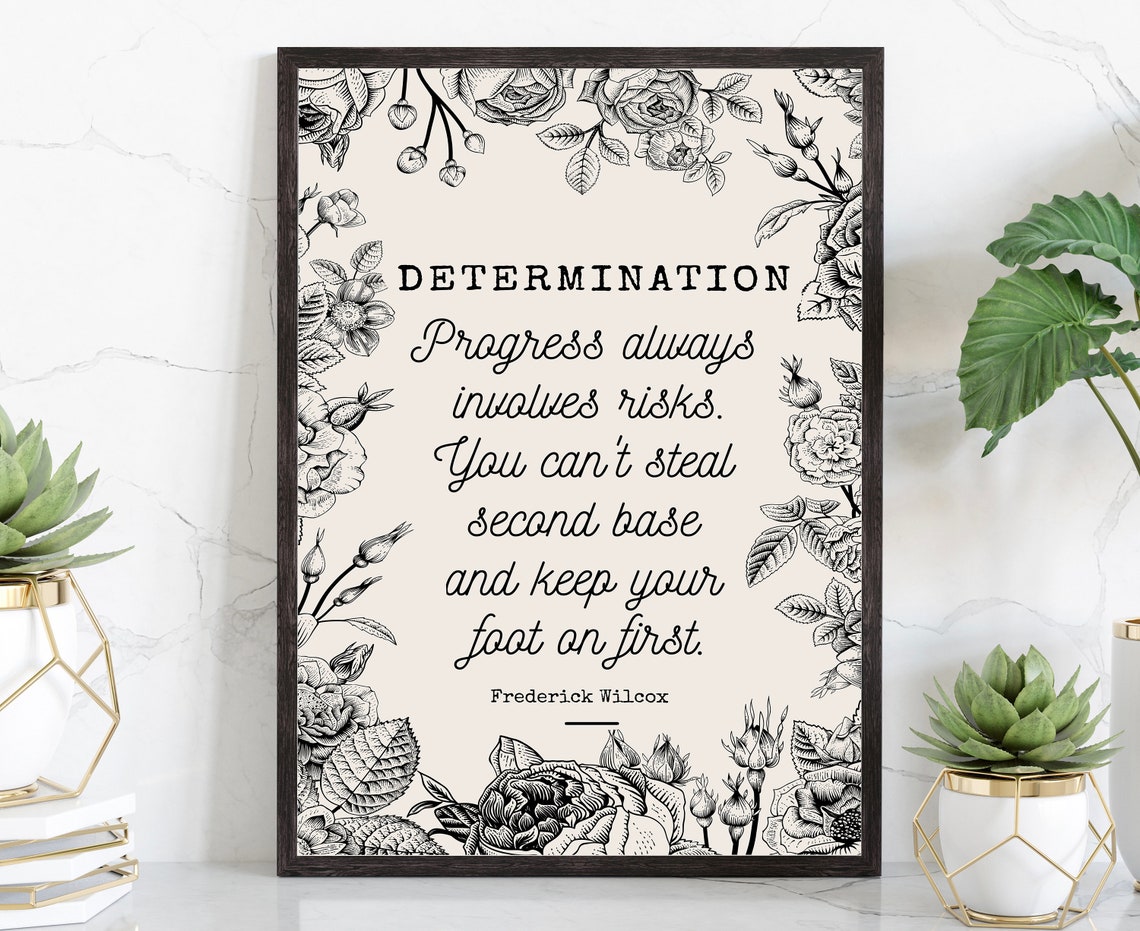 Determination Frederick Wilcox Quote Floral Border Poster Vintage Art