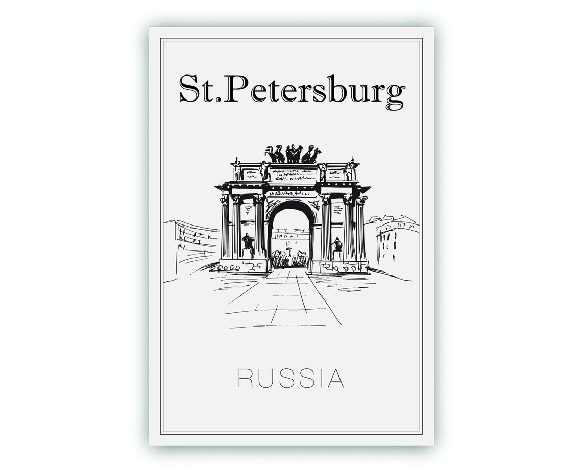 Hand Drawn Poster St Petersburg Travel Poster Russia Poster Wall Art St Petersburg Cityscape And Landmark Map City Map Poster For Home - Image 2