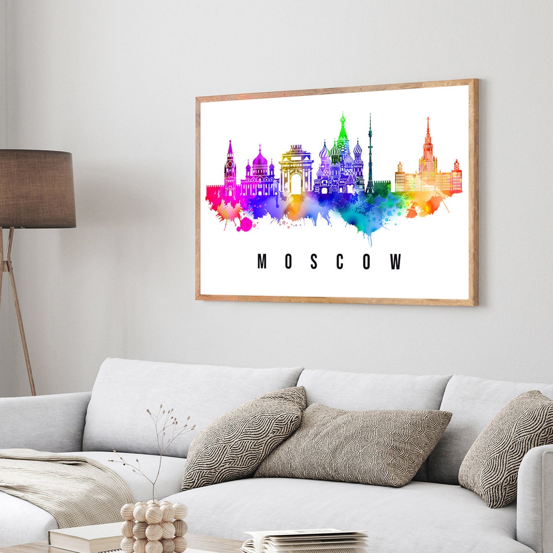 Moscow Russia Watercolor Rainbow Skyline St Basils Landmark Poster - Image 3