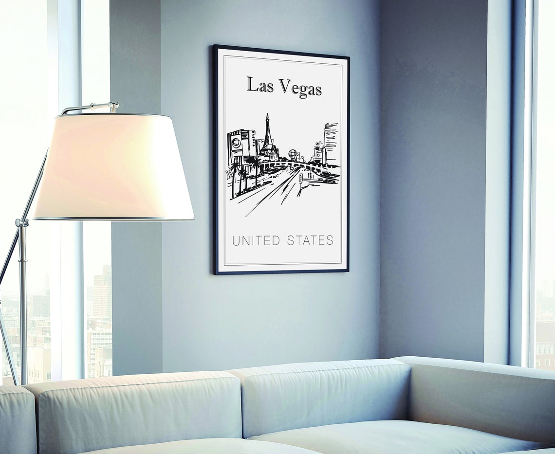 Hand Drawn Poster Las Vegas Travel Poster United States Poster Wall Art Las Vegas Cityscape And Landmark Map City Map Poster For Home - Image 4