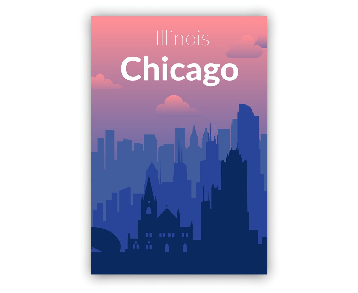 Chicago Illinois Sunset Skyline Silhouette Solid Color City Poster - Image 2