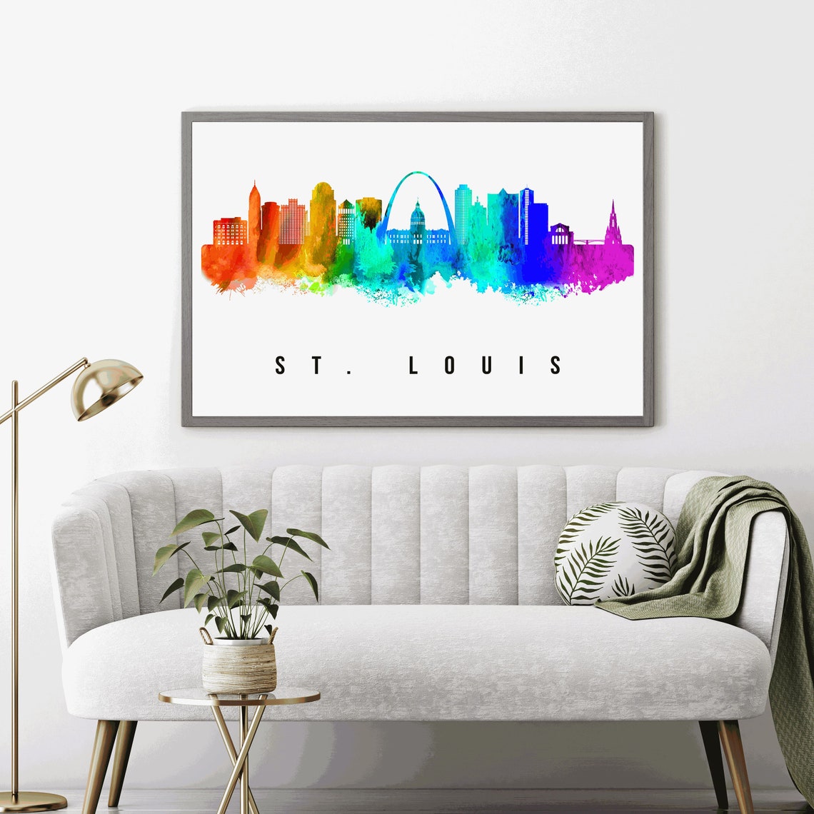 St. Louis Missouri Gateway Arch Rainbow Watercolor Skyline Poster - Image 3