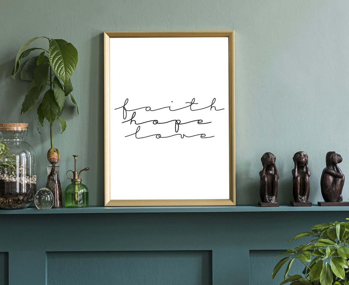 Faith Hope Love Continuous Line Script Minimalist Wall Art Poster - Image 3
