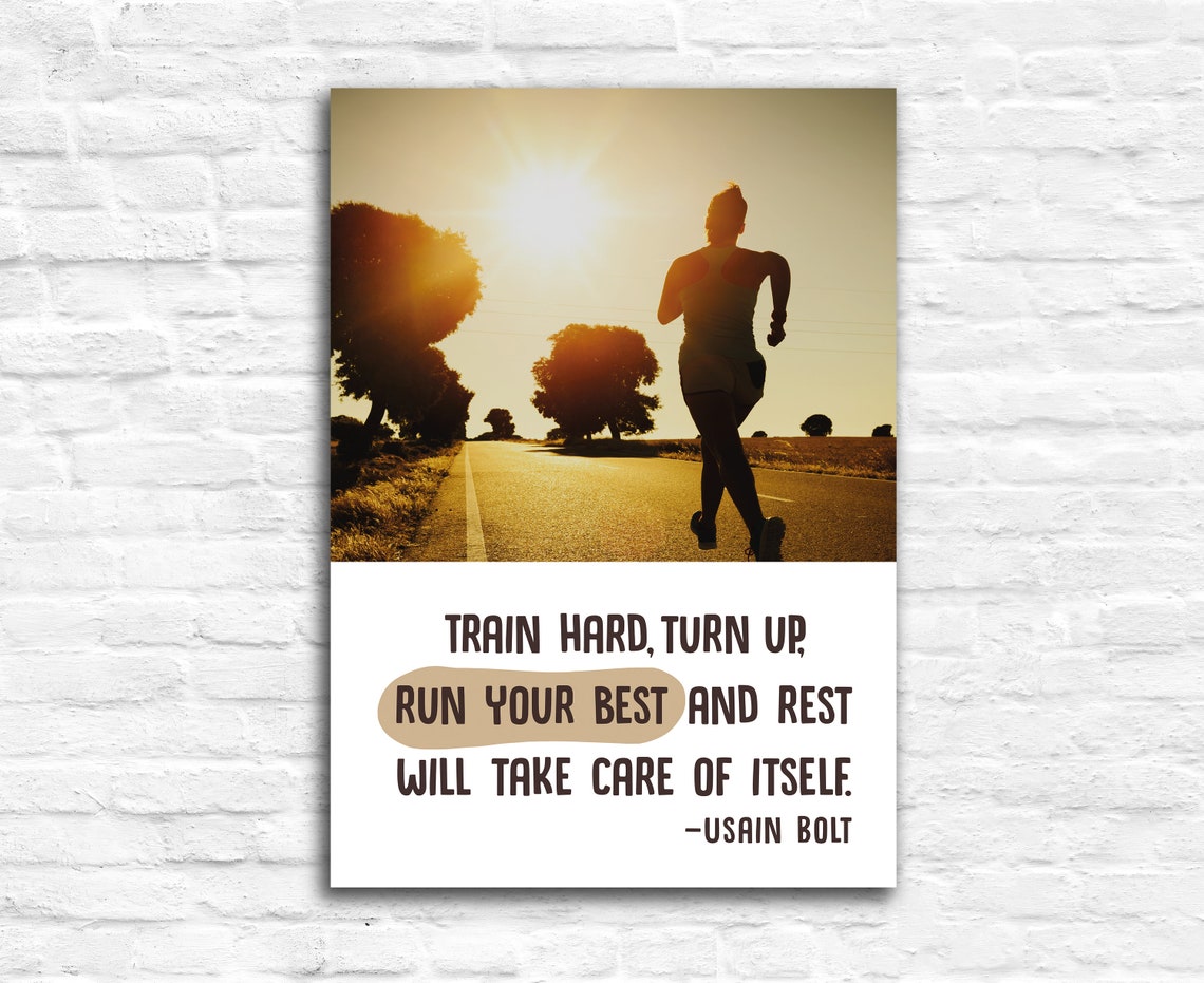 Usain Bolt Train Hard Sunrise Runner Motivational Fitness Quote Poster - Image 2