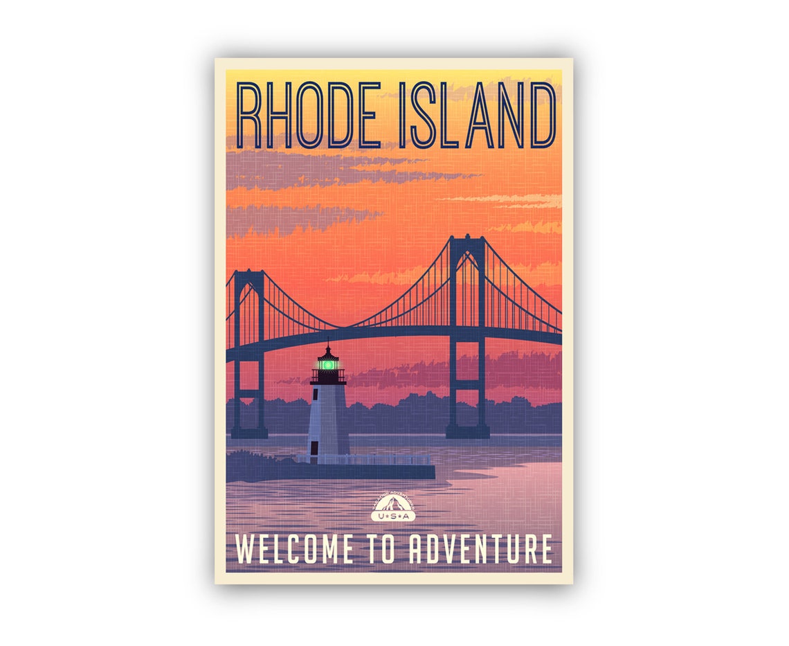 Retro Style Travel Poster Rhode Island Vintage Rustic Poster Print Home Wall Art Office Wall Decor Rhode Island State Map Poster Print - Image 2