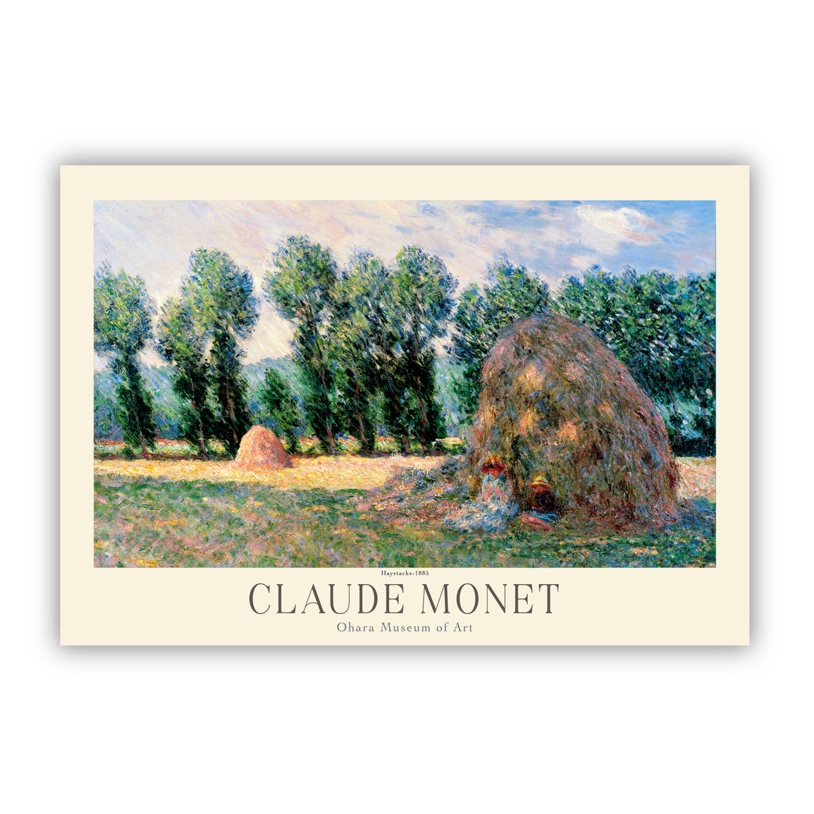 Claude Monet Haystacks 1885 Golden Field Poplars Vintage Art Poster - Image 2
