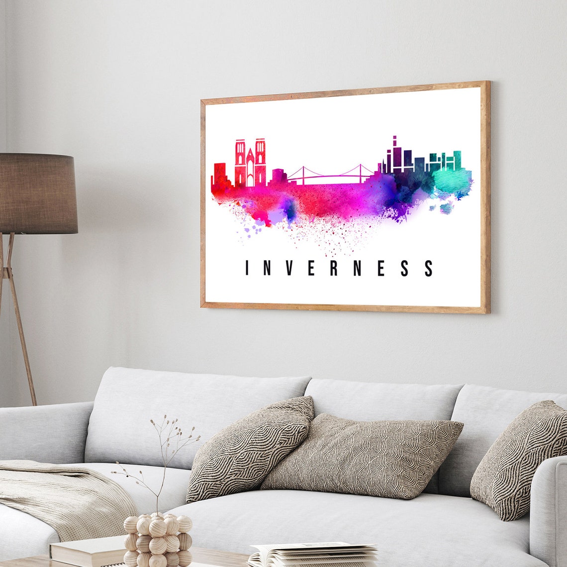 Inverness Scotland Watercolor Skyline Kessock Bridge Riverside Poster - Image 3
