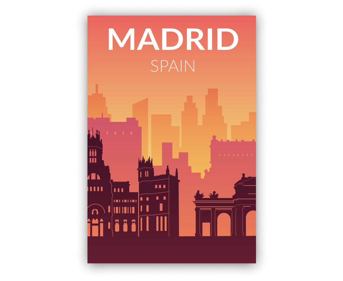 Madrid Spain Sunset Gradient Solid Color Skyline Travel Poster - Image 2