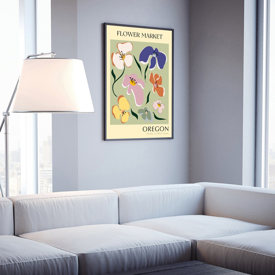 Oregon Flower Market Pastel Bloom Garden Modern Botanical Art Poster - Image 3