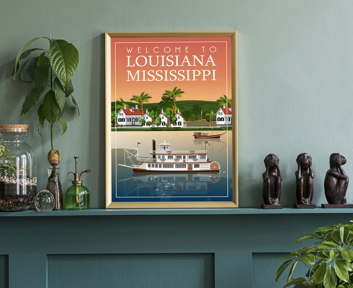 Louisiana Mississippi Vintage Riverboat Steamboat Travel Poster - Image 3