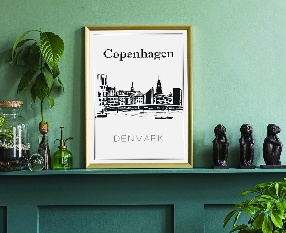 Copenhagen Denmark Hand Drawn Harbor Panorama Sketch Line Art Poster - Image 3
