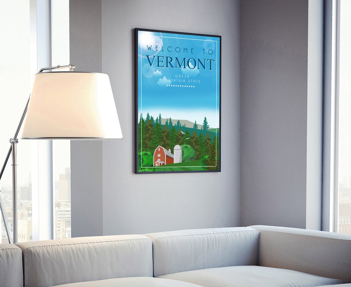 Vermont Green Mountain State Red Barn Country Scene Travel Poster - Image 4