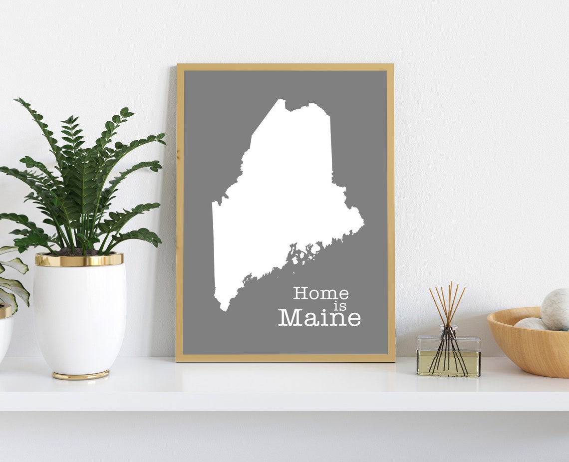 Maine Home Is Gray Minimalist State Map Silhouette Wall Art Print - Image 2