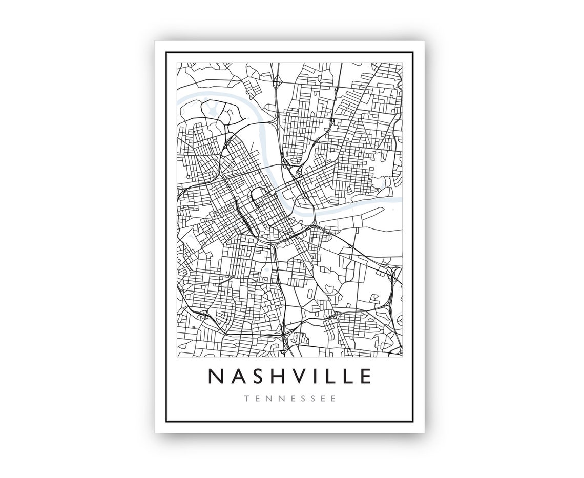 Nashville Tennessee Black White Street Map City Plan Modern Wall Art - Image 2