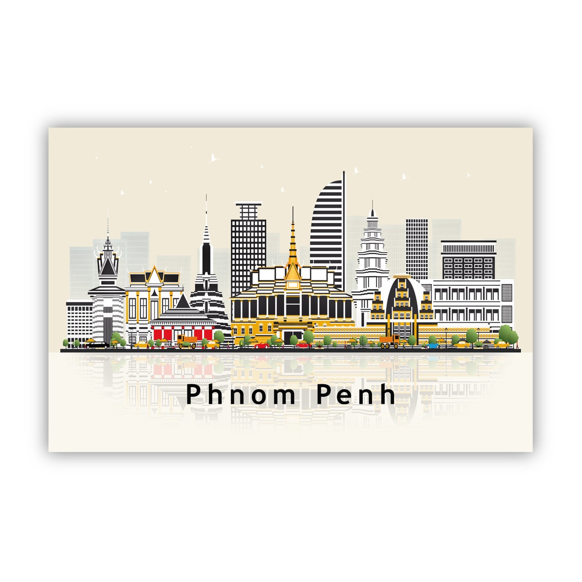 Phnom Penh Cambodia Golden Palace Skyline Illustration Travel Poster - Image 2