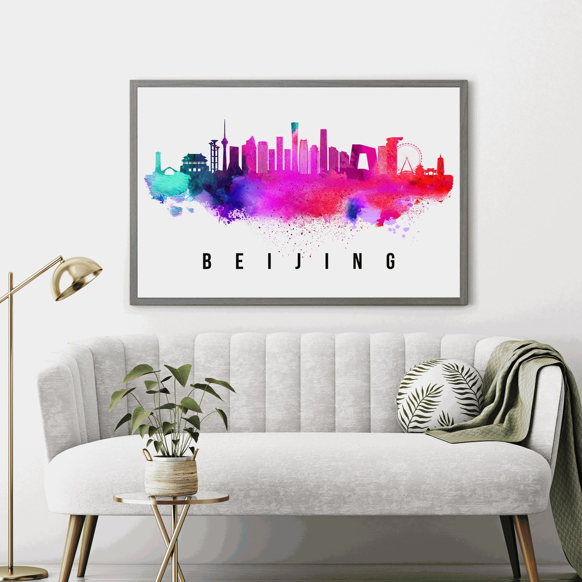 Beijing China Watercolor Splash Skyline Modern Tower City Poster - Image 4