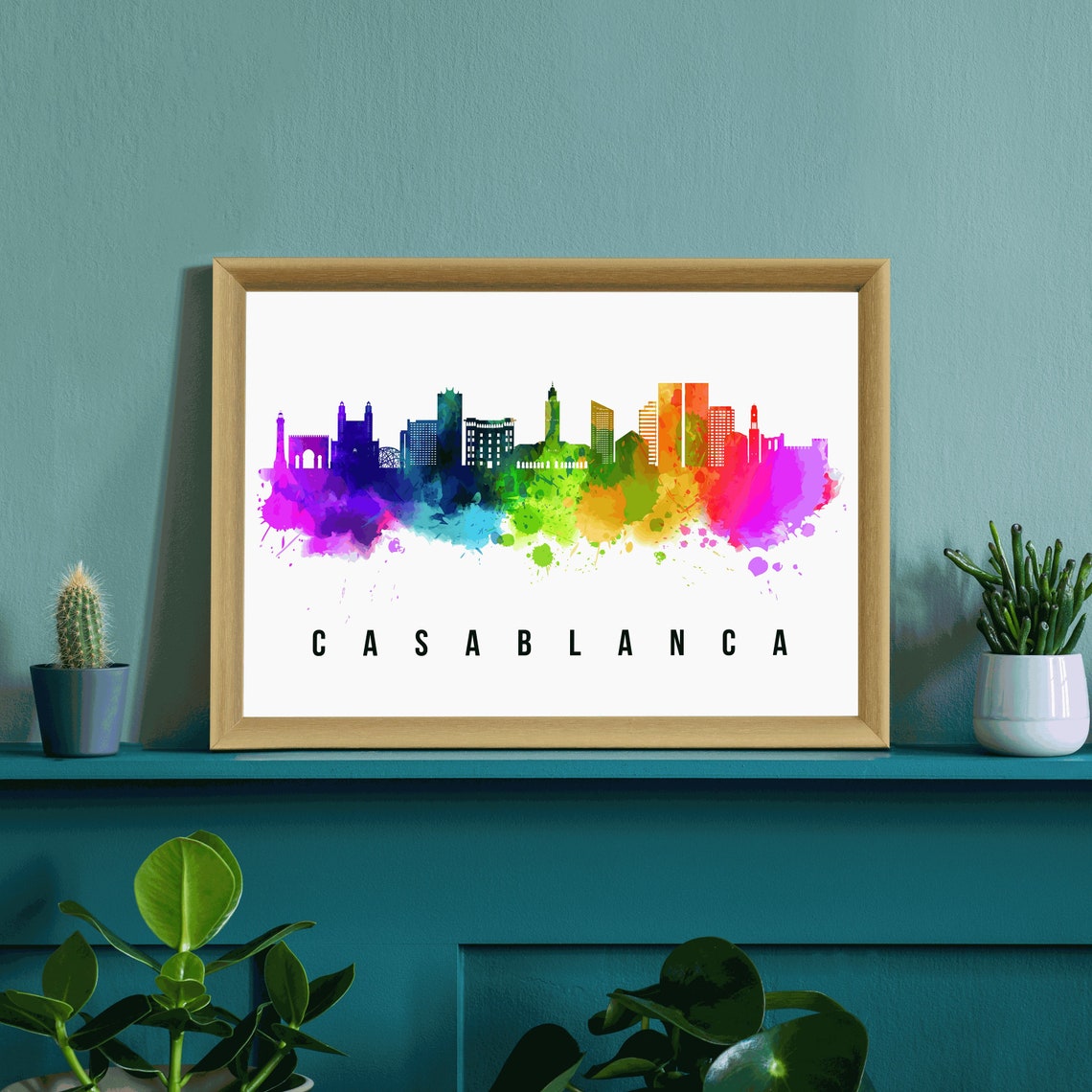Casablanca Morocco Rainbow Watercolor Skyline Cityscape Wall Poster - Image 3