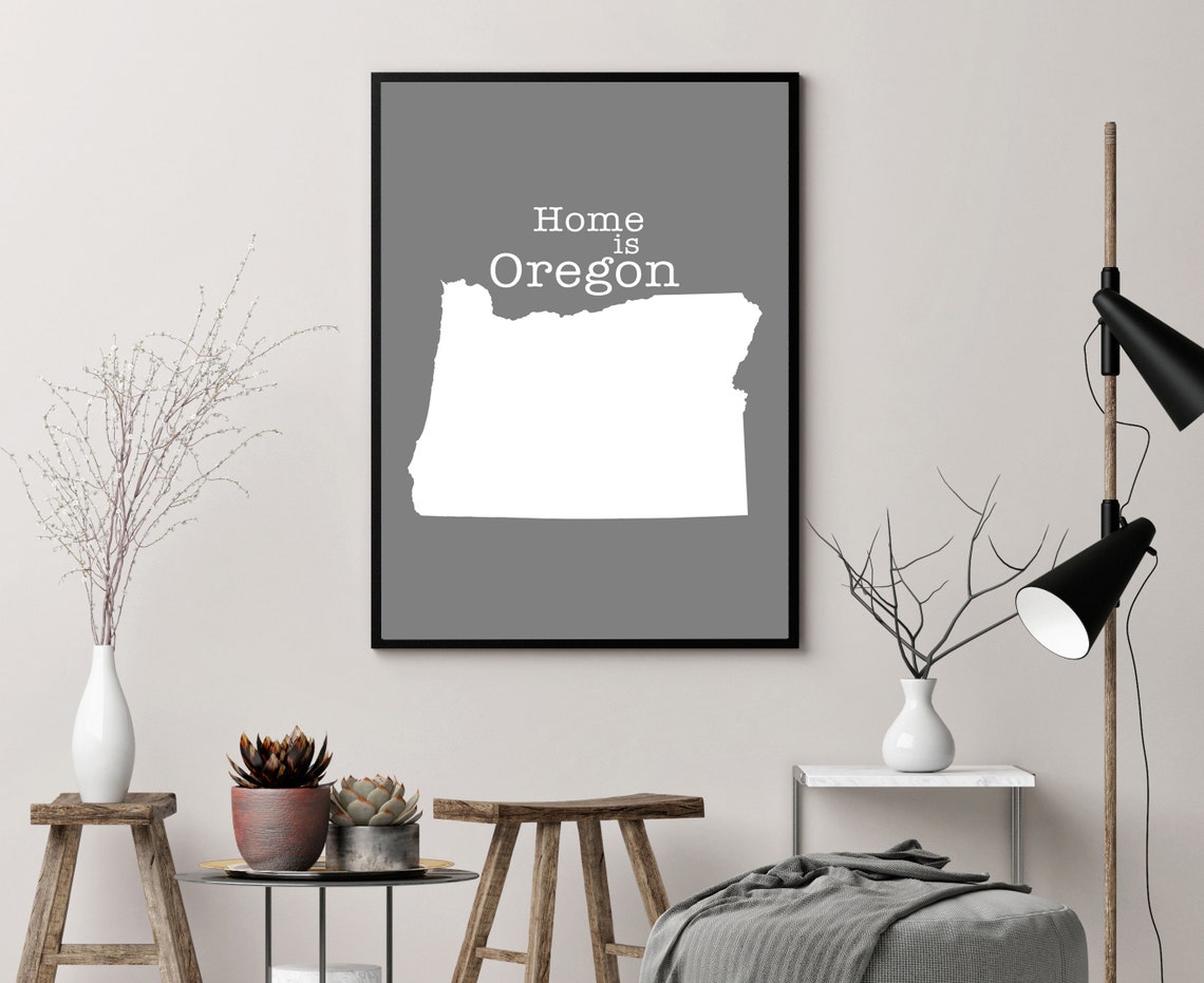 Oregon Home Is Oregon White On Gray Minimalist Map Wall Art Print - Image 3