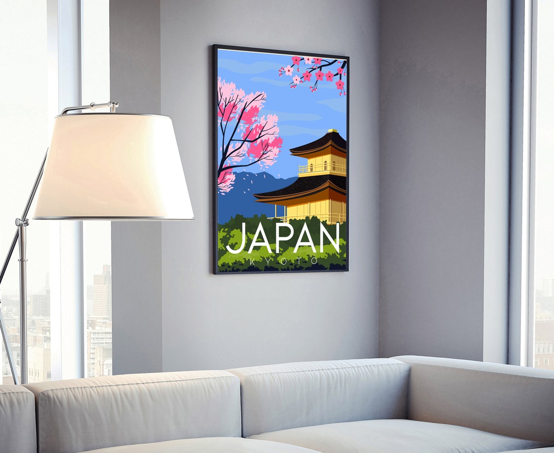Kyoto Japan Golden Pavilion Temple Cherry Blossom Spring Travel Poster - Image 4