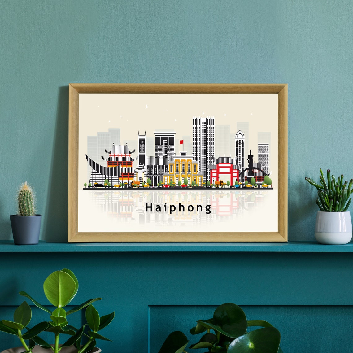 Haiphong Vietnam City Skyline Flat Vector Landmark Travel Poster - Image 3
