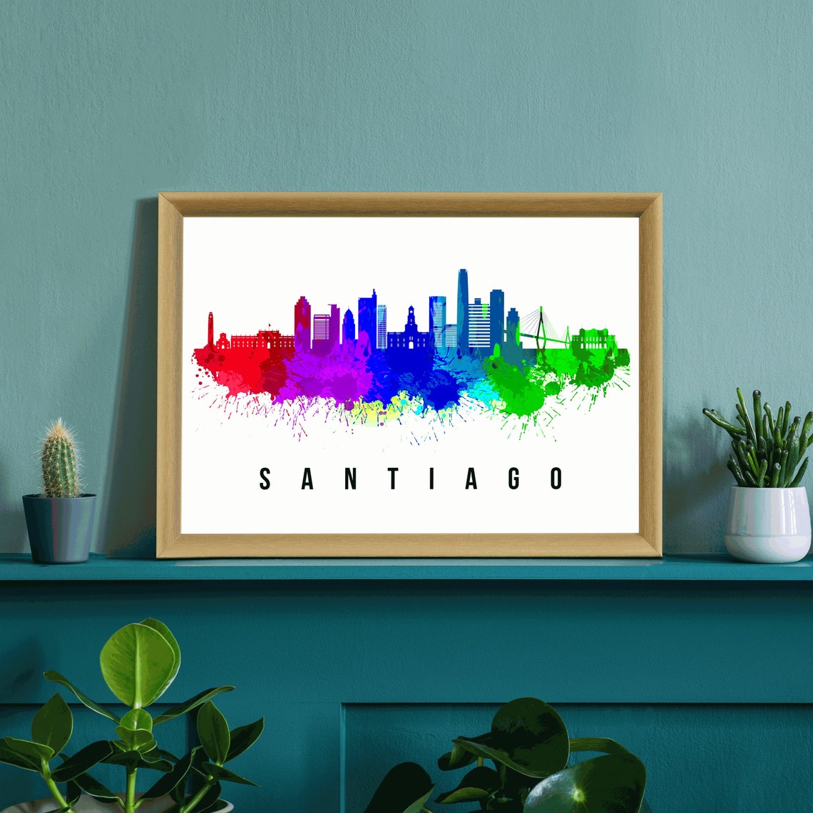 Santiago Chile Rainbow Watercolor Skyline City Travel Poster - Image 3