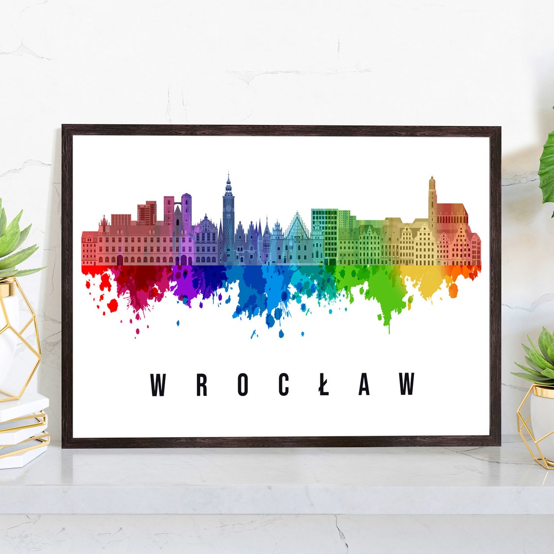 Wroclaw Poland Market Square Watercolor Skyline Landmark Print