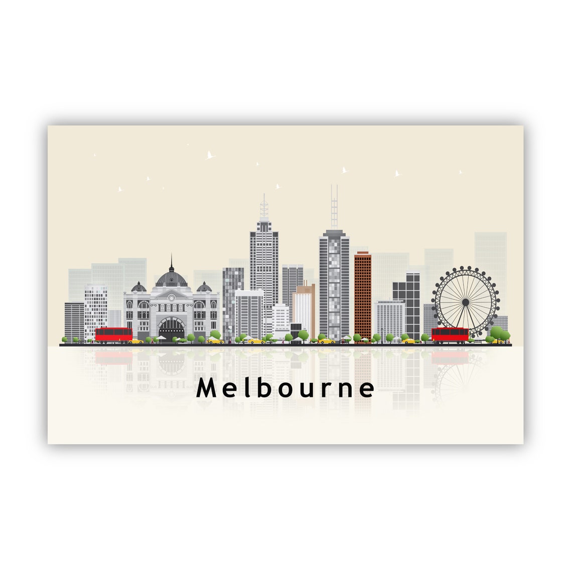 Melbourne Australia Skyline Tower Flat Vector Illustration Poster - Image 2