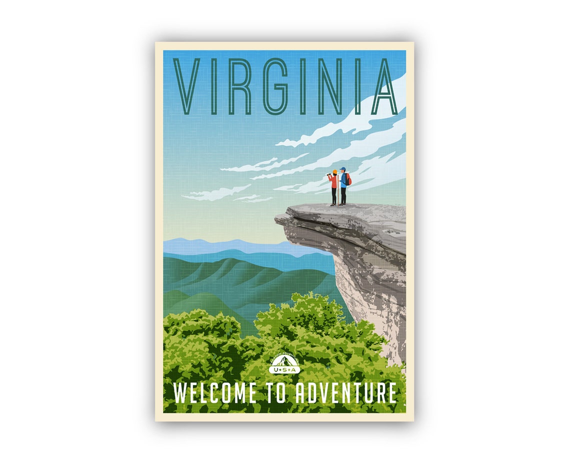 Virginia Blue Ridge Mountains McAfee Knob Hikers Retro Travel Poster - Image 2