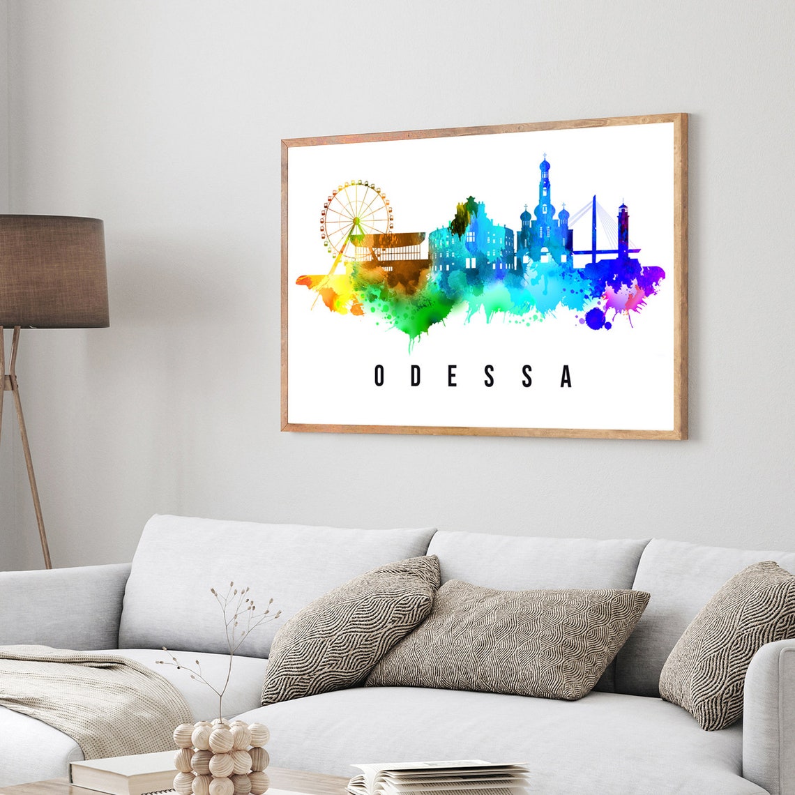 Odesa Ukraine Skyline Watercolor Poster with Black Sea Harbor View - Image 3