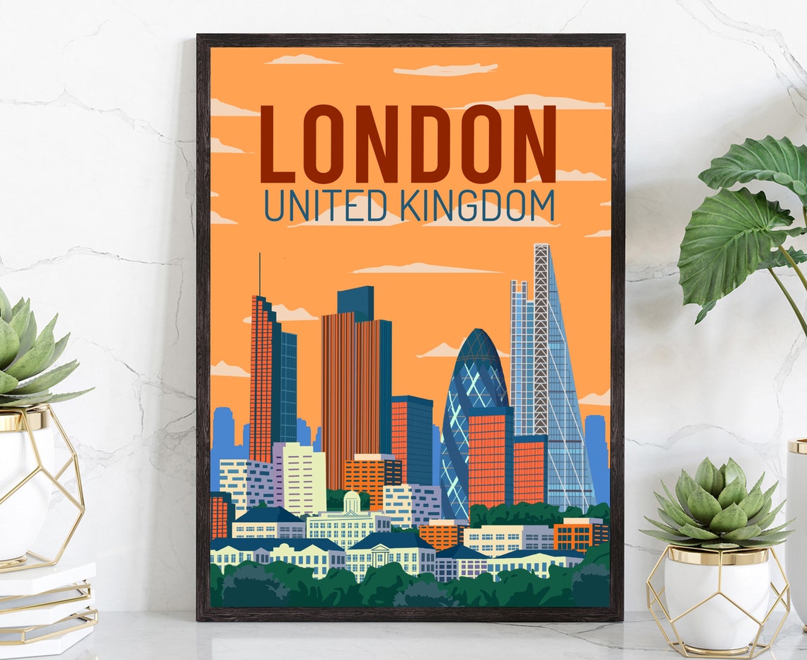 London Travel Poster London Cityscape And Landmark Poster Wall Art Home Wall Art Office Wall Decoration London City Poster Print
