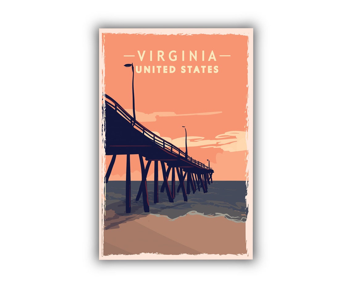 Virginia United States Ocean Pier Sunset Beach Vintage Travel Poster - Image 2