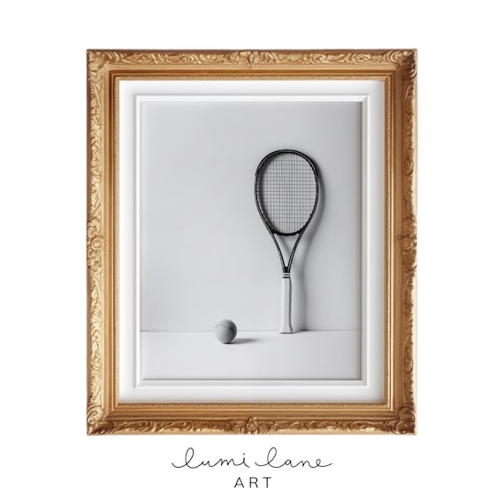 Tennis Minimalist Photo Art Print, Black and White